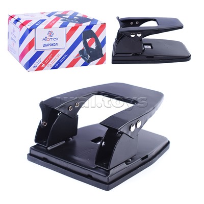 Дырокол "Attomex" (30 листов) металлический с линейкой, в картонной коробке, черный