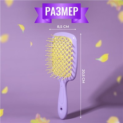 Расчёска массажная, широкая, вентилируемая, 8.5×20.5 см, PVC коробка, цвет сиреневый/жёлтый