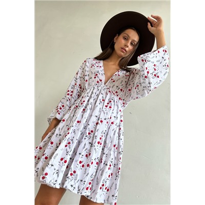 Платье муслин  FLOWER030/06/Белый, красный