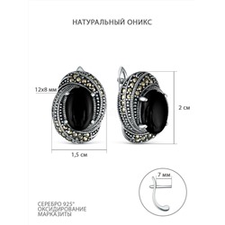 Серьги из чернёного серебра с натуральным ониксом и марказитами 925 пробы HE1105-ON-LK