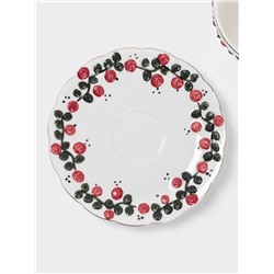 Чайная пара «Красный бутон», 2 предмета: чашка 180 мл, блюдце d=15 см, керамика, белая