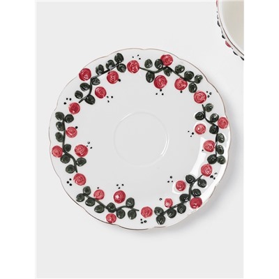 Чайная пара «Красный бутон», 2 предмета: чашка 180 мл, блюдце d=15 см, керамика, белая