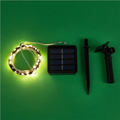 Гирлянда «Нить», 10 м, роса, IP44, 100 LED, 2 режима, солнечная батарея, серебристая нить, свечение тёплое белое