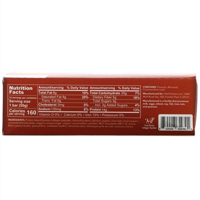 Vital Proteins, Collagen Bar, Peanut Butter Chocolate, 12 bars, 1.8 oz (50 g) Each