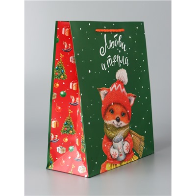 Пакет подарочный новогодний ламинированный «Лисёнок», 26×32×12 см