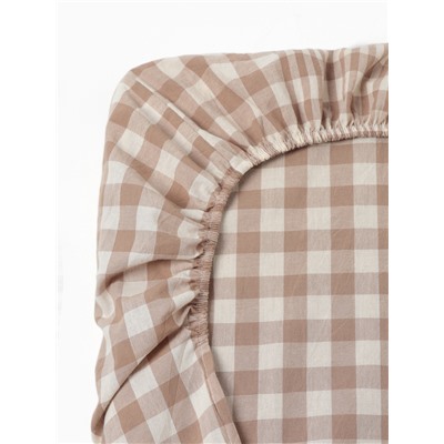 Простыня на резинке 1.5-спальная «Этель» Beige cage, 140×200+30 см, жатый хлопок
