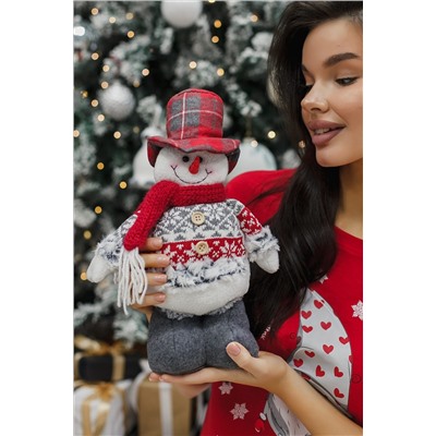 Игрушка новогодняя с выдвижными ногами Снеговик платье серое НАТАЛИ, 1224255
