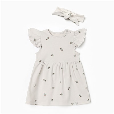 Комплект для девочки (платье и повязка) «Крошка Я» Olives, рост 68-74 см, молочный