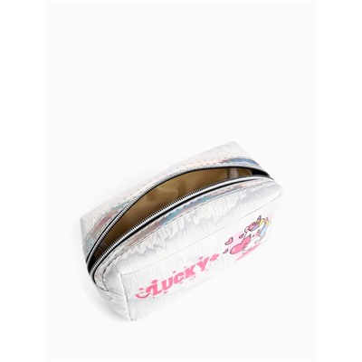 Косметичка на молнии объёмная, с подкладкой, маленькая, с принтом, белая