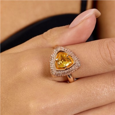 Комплект ювелирной бижутерии коллекция "Дубай" серьги и кольцо 19 р покрытие позолота, вставка: фианиты и цирконы, цвет: желтый и прозрачный, арт.215.620-19