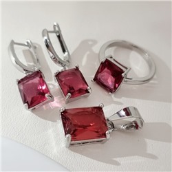 Комплект ювелирной бижутерии коллекция "Дубай" серьги, кулон и кольцо 19 р покрытие посеребрение, вставка: стекло, цвет: рубиновый, арт.215.594-19