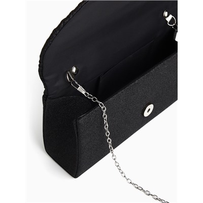 Сумка-клатч женская вечерняя на магните, на длинной цепочке, с декоративной пряжкой, блестящая, чёрная