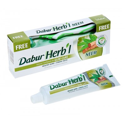 Dabur Herb'l Toothpaste Neem with Toothbrush/Дабур Зубная Паста Профилактика Заболеваний Десен с Нимом + Зубная Щётка Ср. Жесткости 150г.