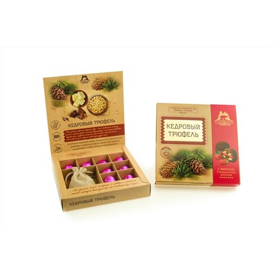 Кедровый трюфель в натуральном шоколаде с Малиной и чаем / коробка / 80 гр / ТМ Территория Тайги