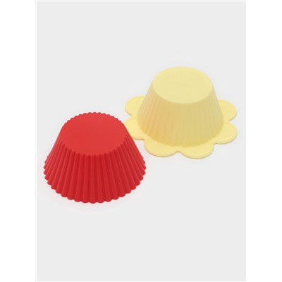 Формы для выпечки кексов Доляна «Риб. Ромашка», силикон, 9×3 см, набор 12 шт., жёлтые, красные