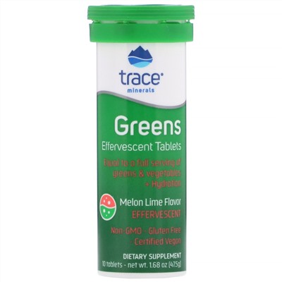 Trace Minerals Research, Greens, Effervescent Tablets, Melon Lime Flavor, 10 Tablets