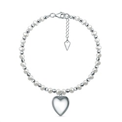 Браслет из серебра с пресноводным культивированным жемчугом родированный - Сердце, 19 см 251-10-293-19р