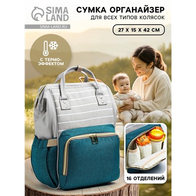 Сумка рюкзак для мамы и малыша с термокарманом, термосумка - портфель, серая