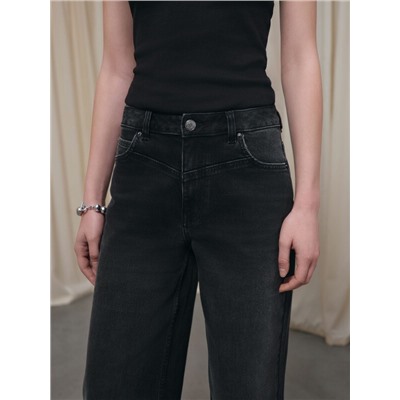 Актуальная коллекция CONTE CON-801 Чёрные джинсы wide leg с кокеткой