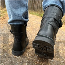 Мужские сапоги короткие, черная кожа, подошва лепесток