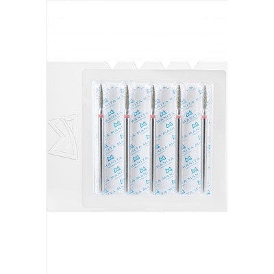 Manita Professional Фреза алмазная пламя тупое для аппаратного маникюра 856.104.244.100.018 ФАПЗ-1.8-10М, красная насечка, ø 1,8 мм, 5 шт. KRISTALLER, 1231204