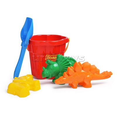 Набор №318: ведро-цветок среднее №3, лопатка №5, формочки (мамонт + динозавр №1 + динозавр №2)