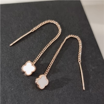 Серьги протяжки ювелирная бижутерия коллекция "Дубай", покрытие позолота, вставка: эмаль, цвет: белый, арт.314.928