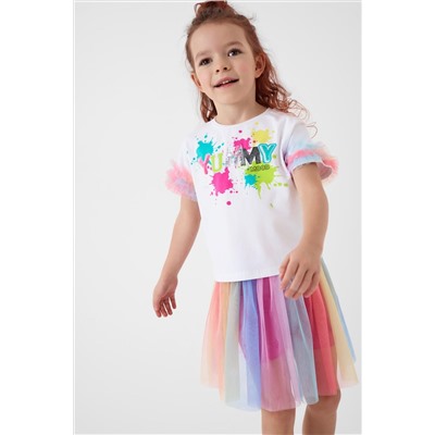 Комплект трикотажный для девочек: джемпер (футболка), юбка-шорты PLAYTODAY, 1240354