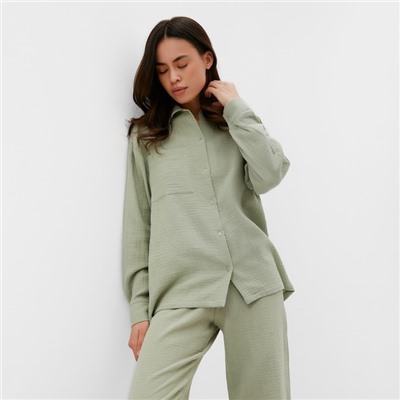 Пижама женская (рубашка, брюки) KAFTAN Basic, размер 52-54, зелёная