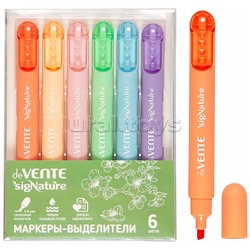 Набор маркеров-выделителей "SigNature" (6 цв) плоский корпус c клипом, скошенный наконечник, ширина линии 1-4 мм, в пластиковой коробке