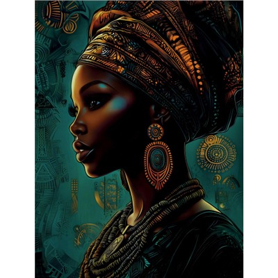 Алмазная мозаика по номерам 30х40 см (НА ПОДРАМНИКЕ) "АФРИКАНКА" Частичная выкладка 71443 Феникс