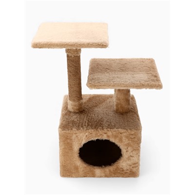 Домик-когтеточка 2-х ур. квадратный с 2-мя квадратными полками, 53×35×65 см, бежевый