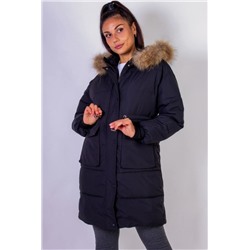 Зимняя удлиненная парка с капюшоном натуральный мех арт.617 (Черный)