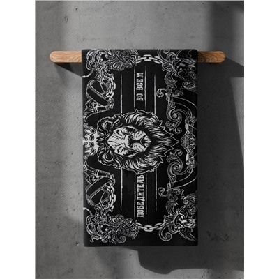 Полотенце махровое Этель «Победитель», 70×130 см, 100% хлопок, 420 г/м², чёрно-белое