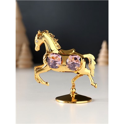 Фигурка металл «Лошадка маленькая» с 4 розовыми хрусталиками на подставке, 6.5×4×8.5 см