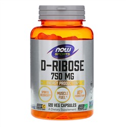 Now Foods, Sports, D-рибоза, 750 мг, 120 растительных капсул