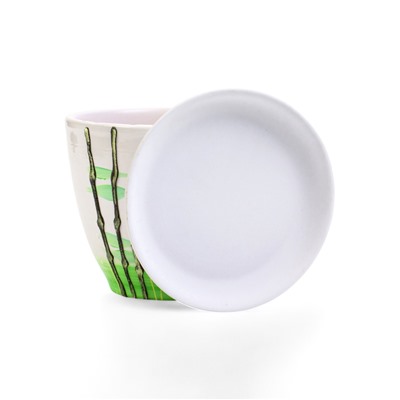 Горшок для цветов «Азия», 1 л, d=15 см, h=13 см, с поддоном, керамика, белый