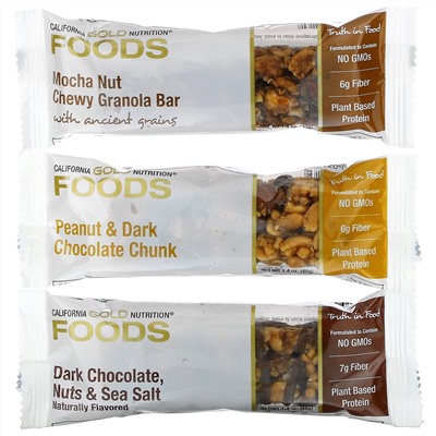 California Gold Nutrition, Foods, ассорти батончиков-снеков, 12 шт., 40 г каждый (1,4 унции)