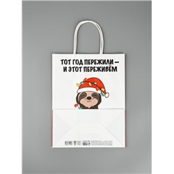 Пакет бумажный подарочный новогодний крафт, «Тот год пережили и этот переживем», 27×21×11 см