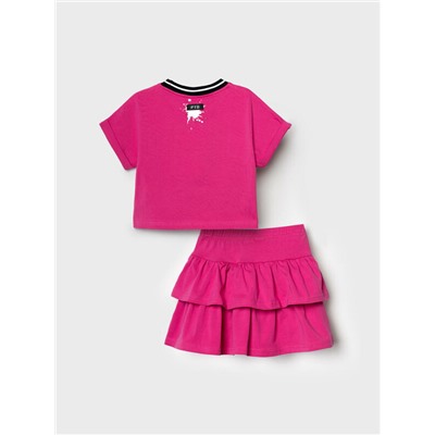 Комплект трикотажный для девочек: джемпер (футболка), юбка-шорты