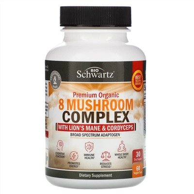 BioSchwartz, Premium Organic 8 Mushroom Complex , 60 Veggie Caps