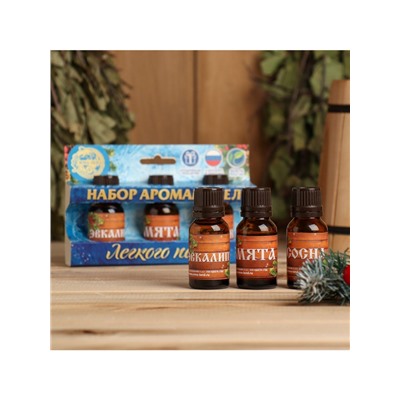 Новогодний набор эфирных масел «С Новым годом! С легким паром!», сосна, эвкалипт и мята, 3 шт. по 15 мл