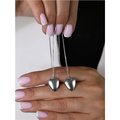 Серьги-продёвки из серебра родированные - Сердца 220-10-254р