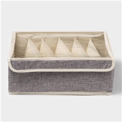 Органайзер для хранения белья Доляна «Тео», 6 ячеек, с прозрачной крышкой, 32×23×12 см, серый