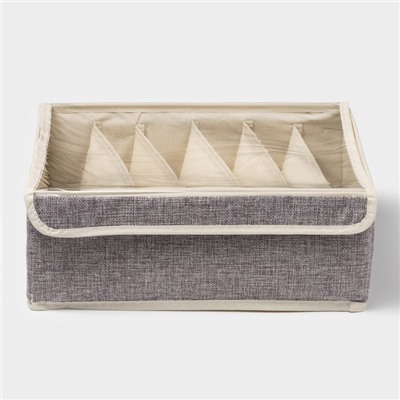 Органайзер для хранения белья Доляна «Тео», 6 ячеек, с прозрачной крышкой, 32×23×12 см, серый