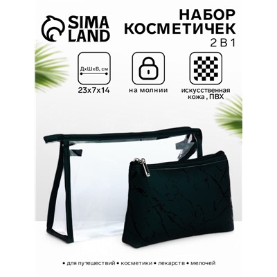 Набор простых косметичек на молниях 2 в 1, с рисунком, тёмно-зелёный