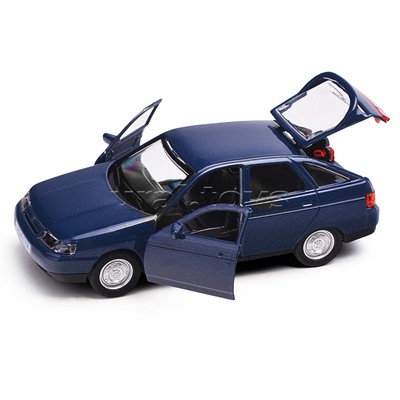 Машина металл. Ваз-2112 12 см, двери, багаж, темно-серый, в коробке