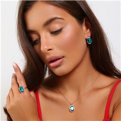 Комплект ювелирной бижутерии коллекция "Дубай" серьги, кулон и кольцо 18 р, покрытие позолота, вставка: искусственный кристалл, цвет: морская волна, арт.314.854-18