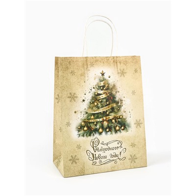 Пакет бумажный подарочный новогодний крафт «Ёлка» 27×21×11 см