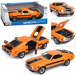 Машинка die-cast 1970 Ford Mustang Mach 1, 1:18,  оранжевая с принтом, открывающиеся двери